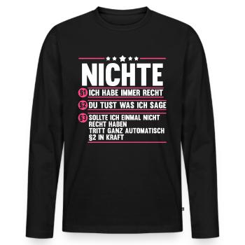 Nichte - Männer Premium Bio Langarmshirt - Schwarz - Vorne - Nico (187cm)
