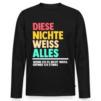 Nichte - Männer Premium Bio Langarmshirt - Schwarz - Vorne - Nico (187cm)