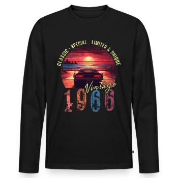 Millésime 1966 Anniversaire Synthwave Année de naissance 1966 - T-shirt manches longues Premium bio Homme - noir - Devant - Nico (187cm)
