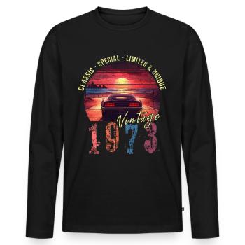 Vintage 1973 Geburtstag Synthwave Geburtsjahr 1973 - Männer Premium Bio Langarmshirt - Schwarz - Vorne - Nico (187cm)