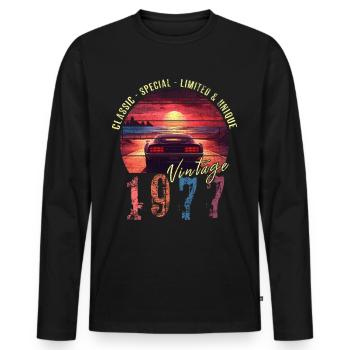 Vintage 1977 Birthday Synthwave Year of birth 1977 - Men's Premium Organic Long Sleeve Shirt - black - Front - Nico (187cm)