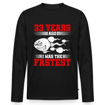 Il y a 33 ans, j’étais le plus rapide - T-shirt manches longues Premium bio Homme - noir - Devant - Nico (187cm)