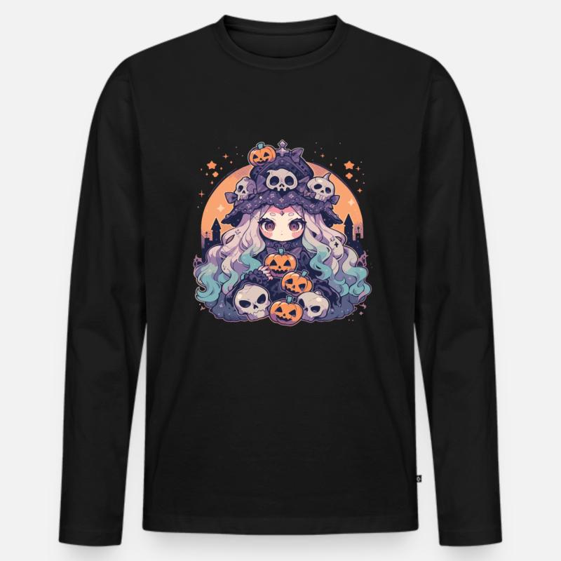 Hexe Helloween Kürbis Helloween Hexen - Männer Premium Bio Langarmshirt - Schwarz