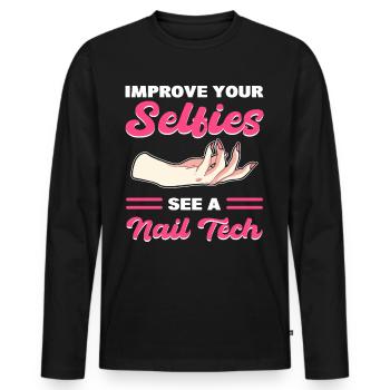 Verbessern Sie Ihre Selfies mit einem Nail Tech - Männer Premium Bio Langarmshirt - Schwarz - Vorne - Nico (187cm)