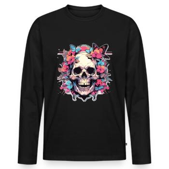 Totenkopf Skull Totenschädel Skelett Knochen - Männer Premium Bio Langarmshirt - Schwarz - Vorne - Nico (187cm)