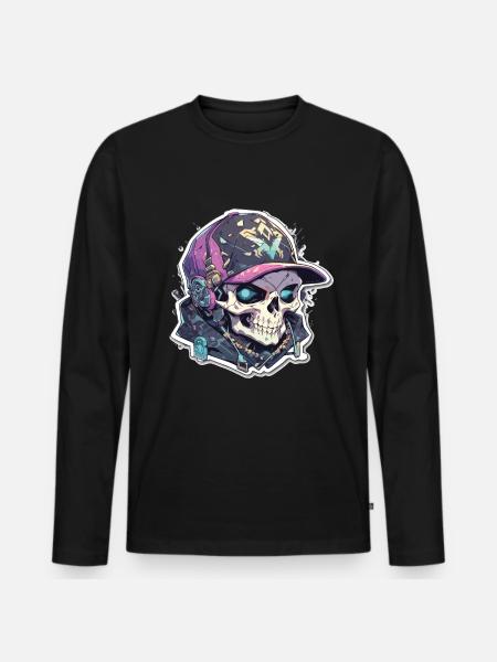 Totenkopf - Männer Premium Bio Langarmshirt - Schwarz