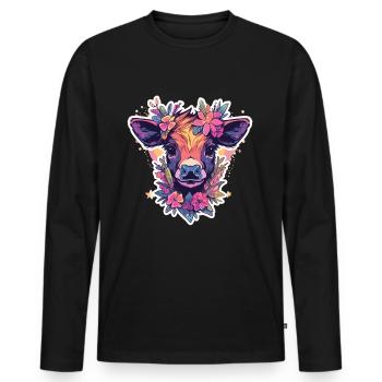 Vache Tête de vache Audacieuse Agriculture Veau - T-shirt manches longues Premium bio Homme - noir - Devant - Nico (187cm)