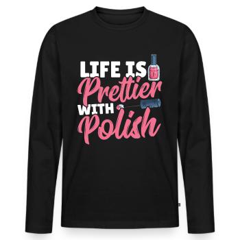 Das Leben ist schöner mit Lack Nail Tech - Männer Premium Bio Langarmshirt - Schwarz - Vorne - Nico (187cm)
