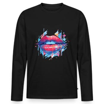 Lips Kiss Mouth Kiss Mouth Red Lips - Men's Premium Organic Long Sleeve Shirt - black - Front - Nico (187cm)