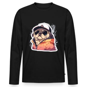 Mops Mops Hund Mops Sonnenbrille Mops Geschenk - Männer Premium Bio Langarmshirt - Schwarz - Vorne - Nico (187cm)