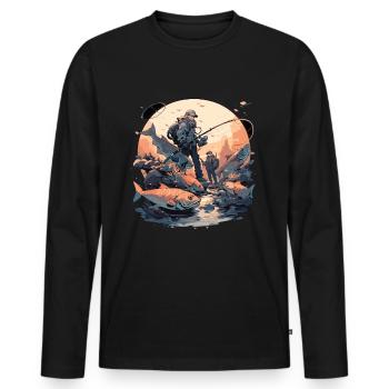 Père et fils pêchant - T-shirt manches longues Premium bio Homme - noir - Devant - Nico (187cm)