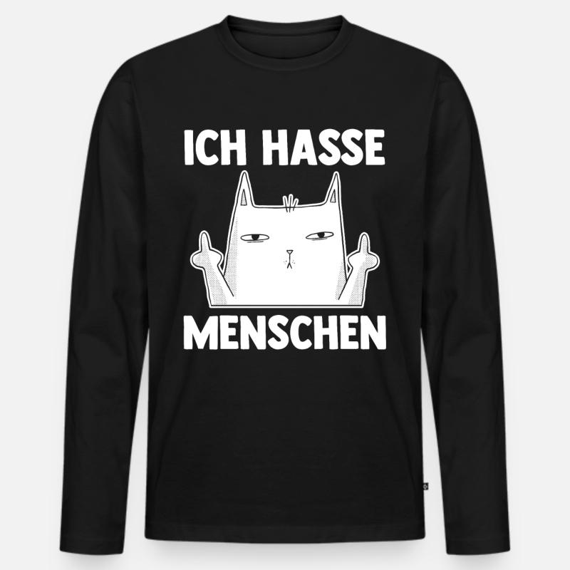 Katze Ich Hasse Menschen - Männer Premium Bio Langarmshirt - Schwarz