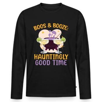 Boos & Booze: Spooky Good Time Halloween - T-shirt manches longues Premium bio Homme - noir - Devant - Nico (187cm)