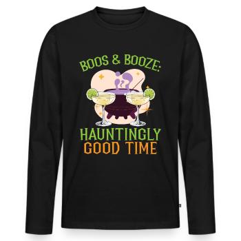 Boos & Booze: un moment étrangement beau pour Halloween - T-shirt manches longues Premium bio Homme - noir - Devant - Nico (187cm)