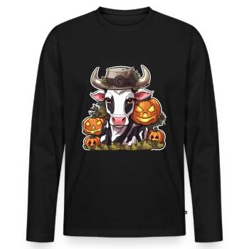 Cow Halloween Dairy Cow Cows Cow Skull - Men's Premium Organic Long Sleeve Shirt - black - Front - Nico (187cm)