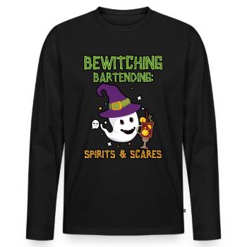 Barman envoûtant : fantômes et croque-mitaine - T-shirt manches longues Premium bio Homme - noir - Devant - Nico (187cm)