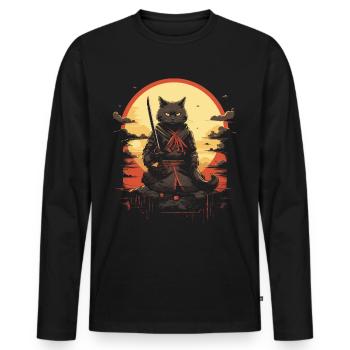 Japanese Cat Warrior - Men's Premium Organic Long Sleeve Shirt - black - Front - Nico (187cm)