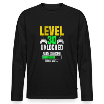 Level 30 unlocked – Party is loading - Men's Premium Organic Long Sleeve Shirt - black - Front - Nico (187cm)