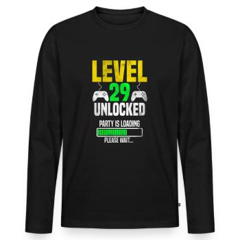 Level 29 unlocked – Party is loading - Men's Premium Organic Long Sleeve Shirt - black - Front - Nico (187cm)