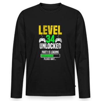 Niveau 34 déverrouillé – La partie se charge - T-shirt manches longues Premium bio Homme - noir - Devant - Nico (187cm)