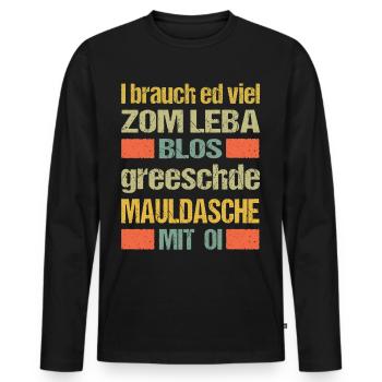 Maultaschen brauche ich zum leben - Männer Premium Bio Langarmshirt - Schwarz - Vorne - Nico (187cm)