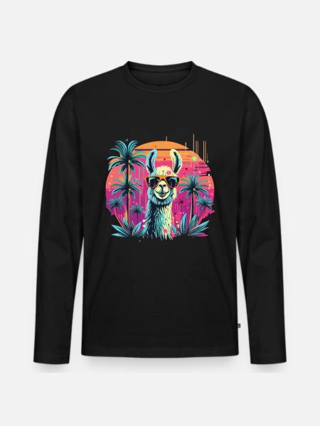 Alpaca Retro Sunset Alpaca Solbriller Alpakaer - Premium økologisk langærmet T-shirt til mænd - sort