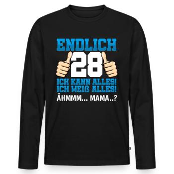 Endlich 28 Ich Kann Alles Ich Weiß Alles - Männer Premium Bio Langarmshirt - Schwarz - Vorne - Nico (187cm)