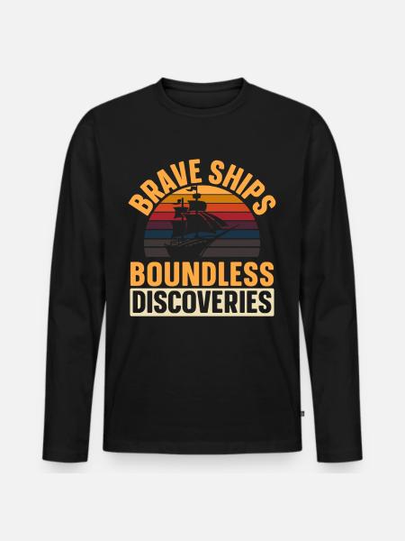 Brave Ships - Limitless Discoveries - Kolum - Men's Premium Organic Long Sleeve Shirt - black