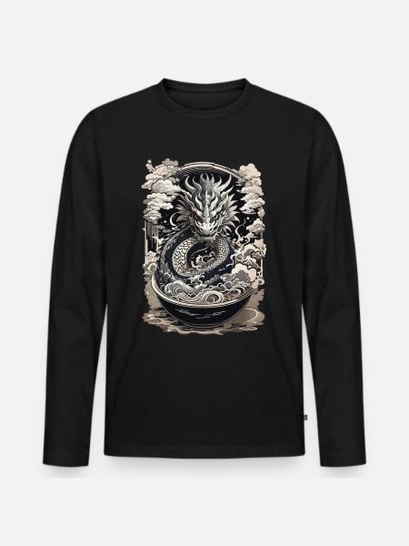 Dragon & Ramen Soup Asian Retro Art - Men's Premium Organic Long Sleeve Shirt - black