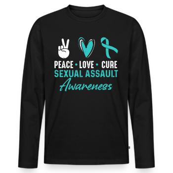 Peace Love Cure Awareness Month for - Men's Premium Organic Long Sleeve Shirt - black - Front - Nico (187cm)