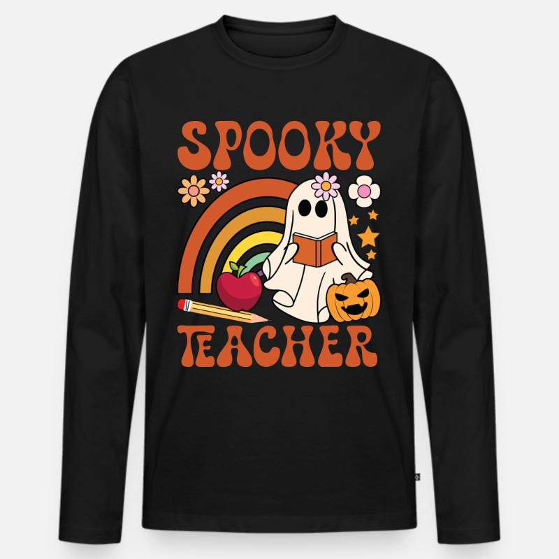 Spooky Teacher - Männer Premium Bio Langarmshirt - Schwarz