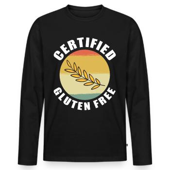 Zertifiziert glutenfrei - Männer Premium Bio Langarmshirt - Schwarz - Vorne - Nico (187cm)