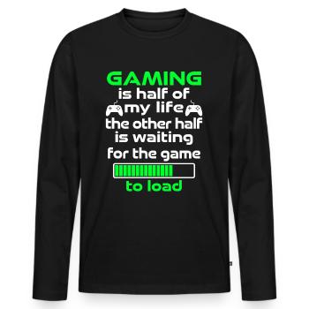 Le jeu, c’est la moitié de ma vie - T-shirt manches longues Premium bio Homme - noir - Devant - Nico (187cm)