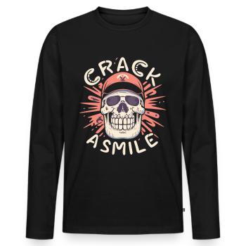 Skulls Crack A Smile Totenkopf Skull - Männer Premium Bio Langarmshirt - Schwarz - Vorne - Nico (187cm)