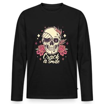 Skulls Crack A Smile Totenkopf Skull - Männer Premium Bio Langarmshirt - Schwarz - Vorne - Nico (187cm)