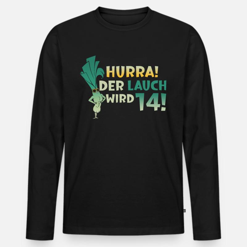 Hurra der Lauch wird 14 - Männer Premium Bio Langarmshirt - Schwarz