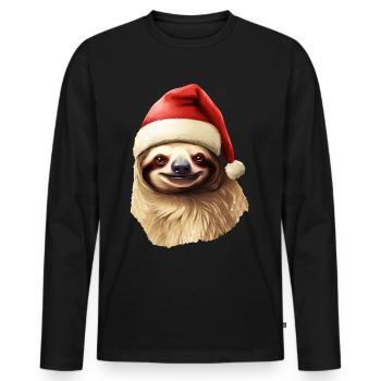 Faultier Mit Weihnachtsmütze Weihnachten Outfit - Männer Premium Bio Langarmshirt - Schwarz - Vorne - Nico (187cm)