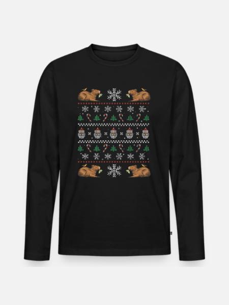 Noël Capybara Hiver Capybara Neige - T-shirt manches longues Premium bio Homme - noir