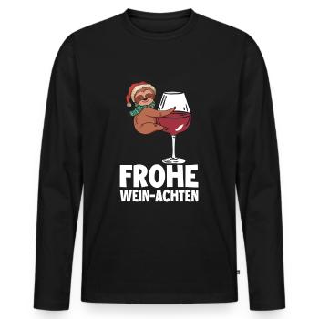 Faultier Weinglas Frohe Weihnachten - Männer Premium Bio Langarmshirt - Schwarz - Vorne - Nico (187cm)