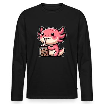 Axolotl Tee Eistee Amphibie Kawaii Anime - Männer Premium Bio Langarmshirt - Schwarz - Vorne - Nico (187cm)