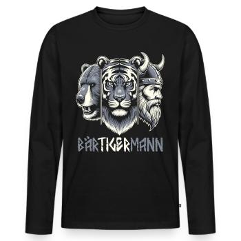 Bärtigermann Bär Tiger Mann Geschenk Bart - Männer Premium Bio Langarmshirt - Schwarz - Vorne - Nico (187cm)