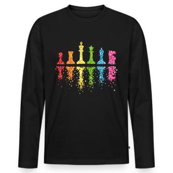Échecs, Joueur d’échecs, Joueur d’échecs, Arc-en-ciel - T-shirt manches longues Premium bio Homme - noir - Devant - Nico (187cm)