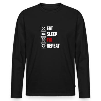 Essen schlafen reparieren wiederholen - Männer Premium Bio Langarmshirt - Schwarz - Vorne - Nico (187cm)