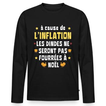 inflation dinde noël Humour - T-shirt manches longues Premium bio Homme - noir - Devant - Nico (187cm)