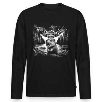 Invasion Meme Retro Beaver UFO Selfie - Men's Premium Organic Long Sleeve Shirt - black - Front - Nico (187cm)