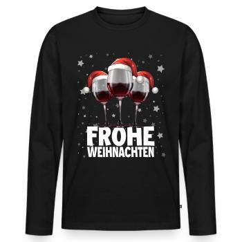 Frohe Weihnachten Weinglas mit Weihnachtsmütze - Männer Premium Bio Langarmshirt - Schwarz - Vorne - Nico (187cm)