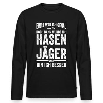 Hasenjäger Hasenjagd Kaninchenjagd Jäger - Männer Premium Bio Langarmshirt - Schwarz - Vorne - Nico (187cm)