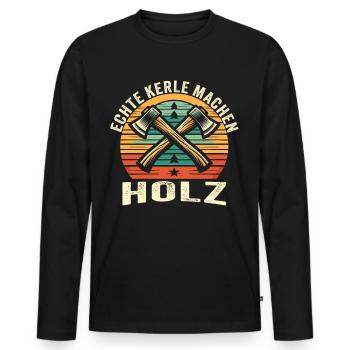 Holz Holzfäller Forstwirtschaft Geschenk - Männer Premium Bio Langarmshirt - Schwarz - Vorne - Nico (187cm)