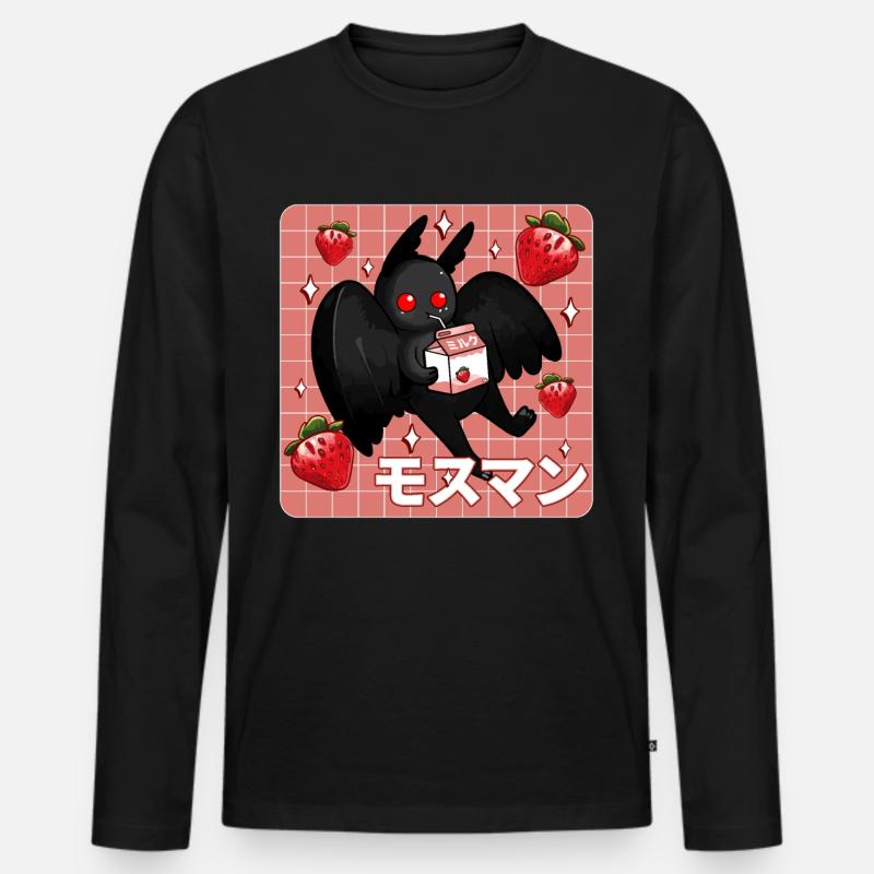 Mothman Kawaii Erdbeer Milchshake - Männer Premium Bio Langarmshirt - Schwarz