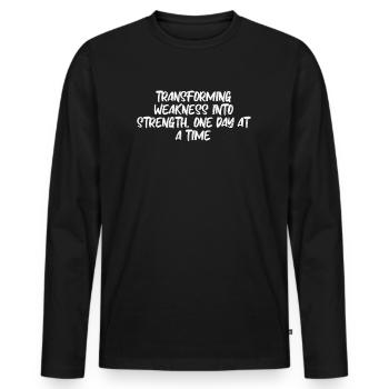 Fitness - Transforming weakness into strength, - Men's Premium Organic Long Sleeve Shirt - black - Front - Nico (187cm)